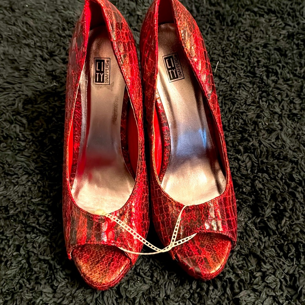 City snappers high red snake skin like heels